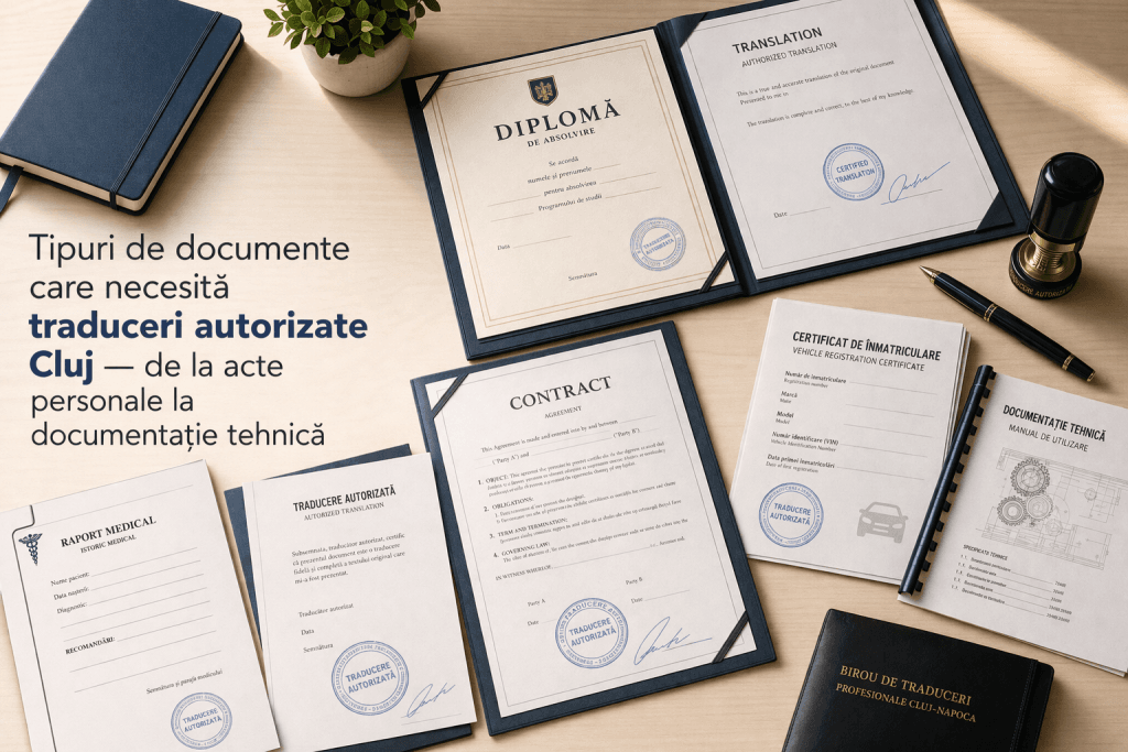 Tipuri de documente care necesita traduceri autorizate Cluj — acte personale, contracte si documentatie tehnica
