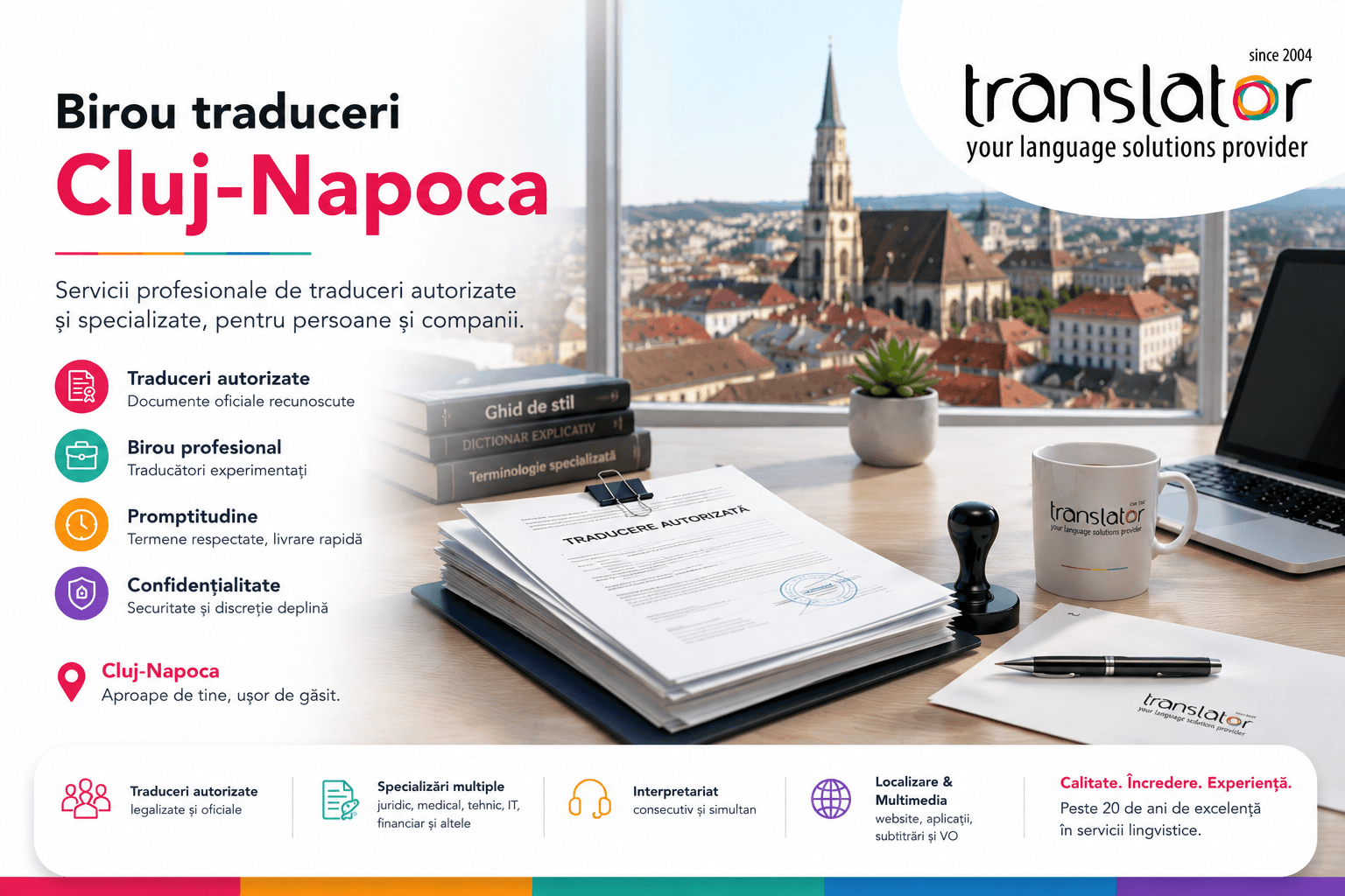 Birou de traduceri profesionale Cluj-Napoca — servicii lingvistice certificate ISO pentru companii și persoane fizice